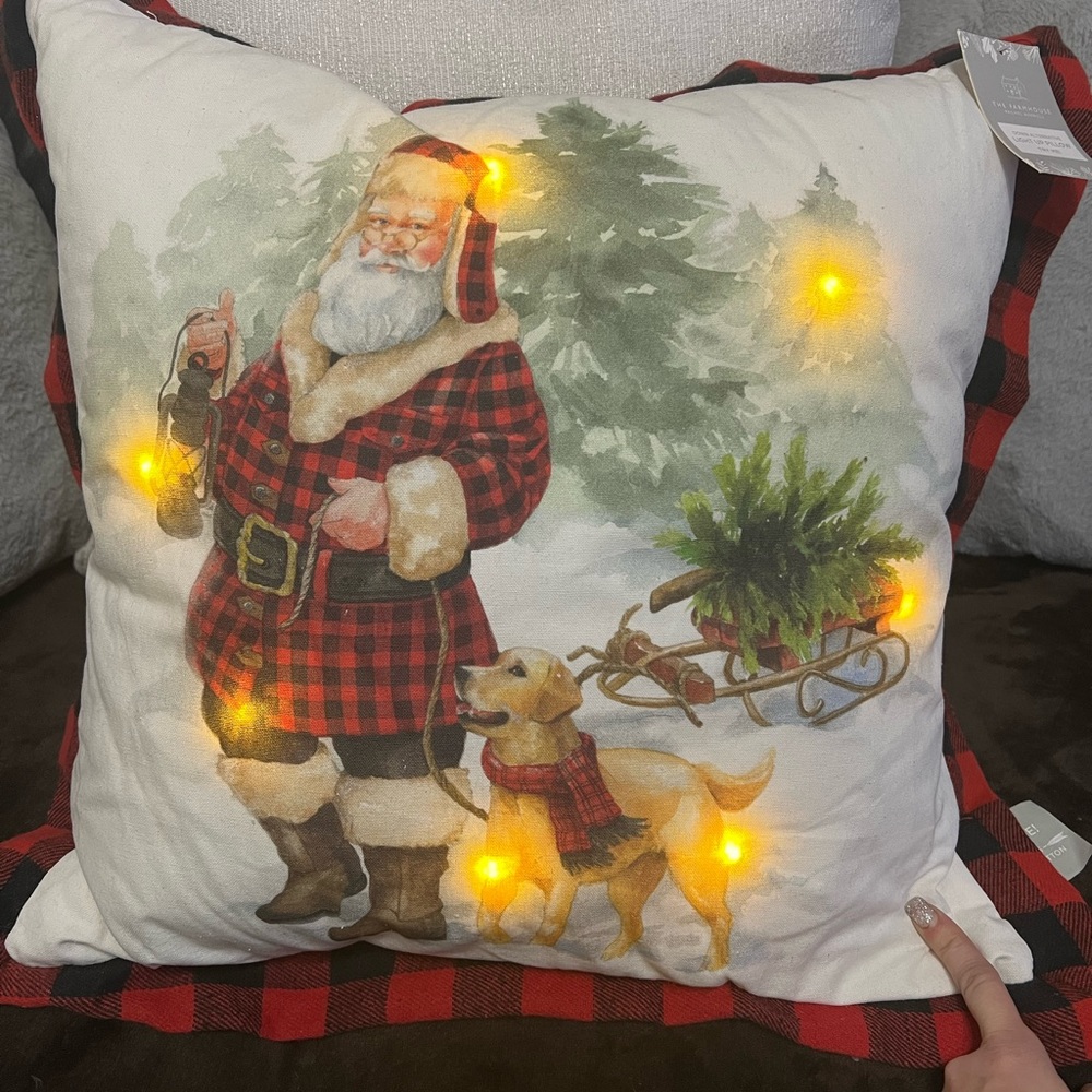 Rachel Ashwell Christmas Golden Retriever Golden Labarador Dog Santa LED Pillow